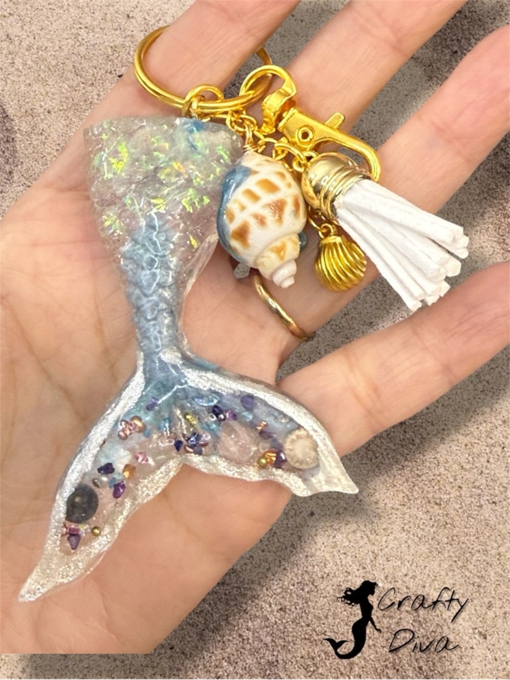 Mermaid Set Earrings & Keychain, Mothers Day, Shells, Jewelry, Gift, Birthday